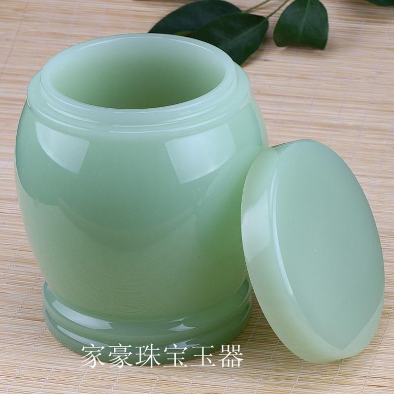 阿富汗青白玉储物罐 精雕罐子摆件