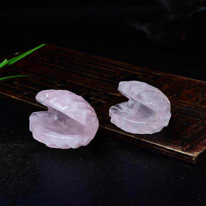 天然白水晶贝壳摆件粉晶原石雕刻家居客厅办公桌面装饰品