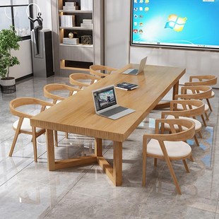 实木桌子图书馆阅览室书桌学习桌现代工作台接待长条桌会议桌