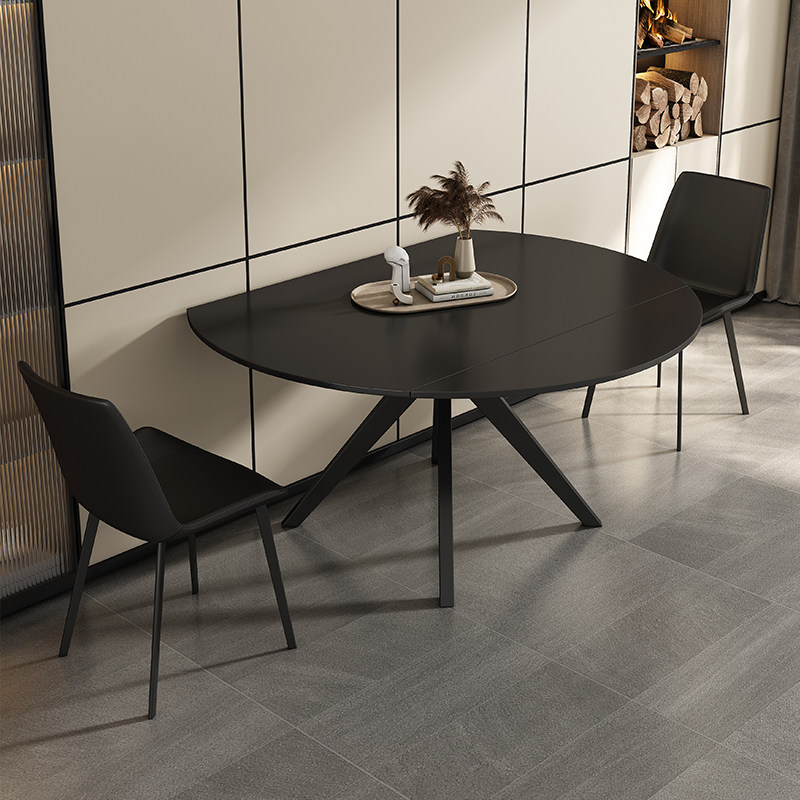 黑色哑光岩板餐桌伸缩家用小户型现代方圆两用变圆桌,住宅家具,岩板餐桌,淘宝优惠券,粉丝福利购,淘宝优惠卷