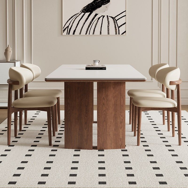 德利丰实木岩板餐桌家用长方形小户型高端法式奶油中古风吃饭桌子,住宅家具,实木餐桌,淘宝优惠券,粉丝福利购,淘宝优惠卷