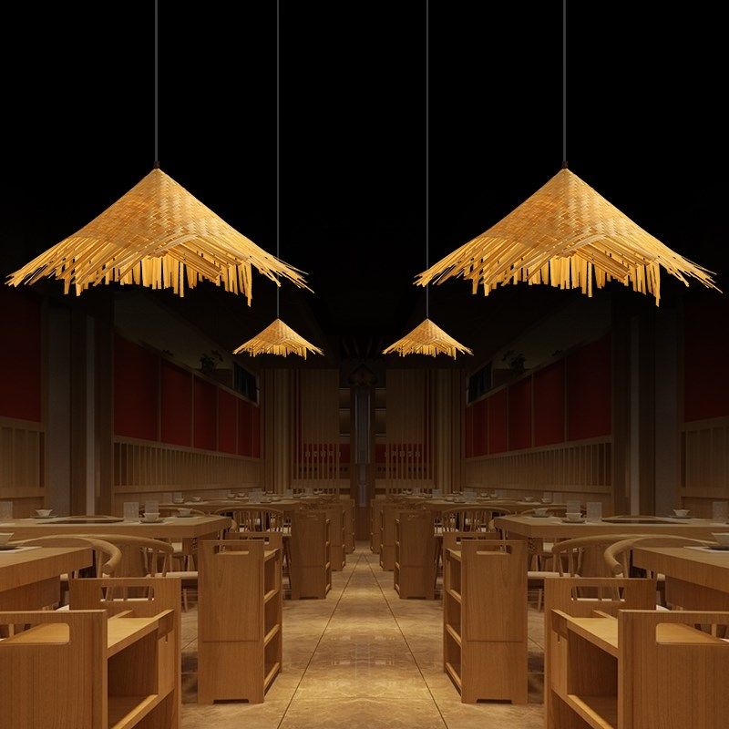 竹编斗笠吊灯复古草帽竹艺灯罩民宿藤编草编东南亚侘寂风茅草灯具,家装灯饰光源,餐厅吊灯,淘宝优惠券,粉丝福利购,淘宝优惠卷