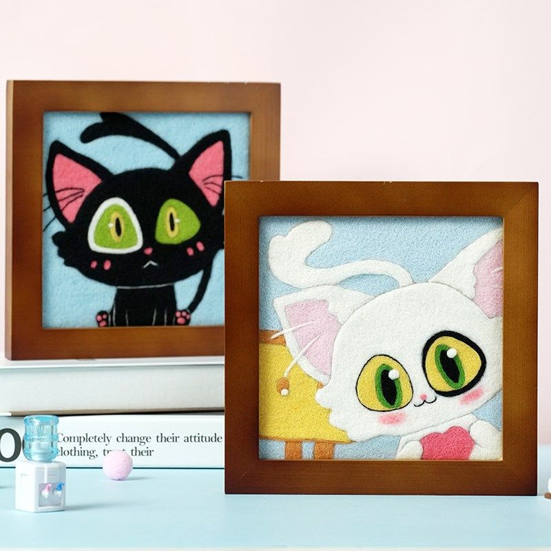 羊毛毡戳戳乐相框材料包手工di大臣猫咪公仔玩偶自制相框装饰画,居家布艺,缝纫DIY材料套装,淘宝优惠券,粉丝福利购,淘宝优惠卷