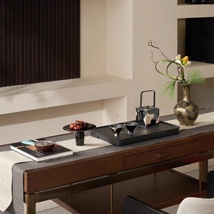 O室内阳台茶空间茶室软装饰宋代美学家具茶桌造景布置