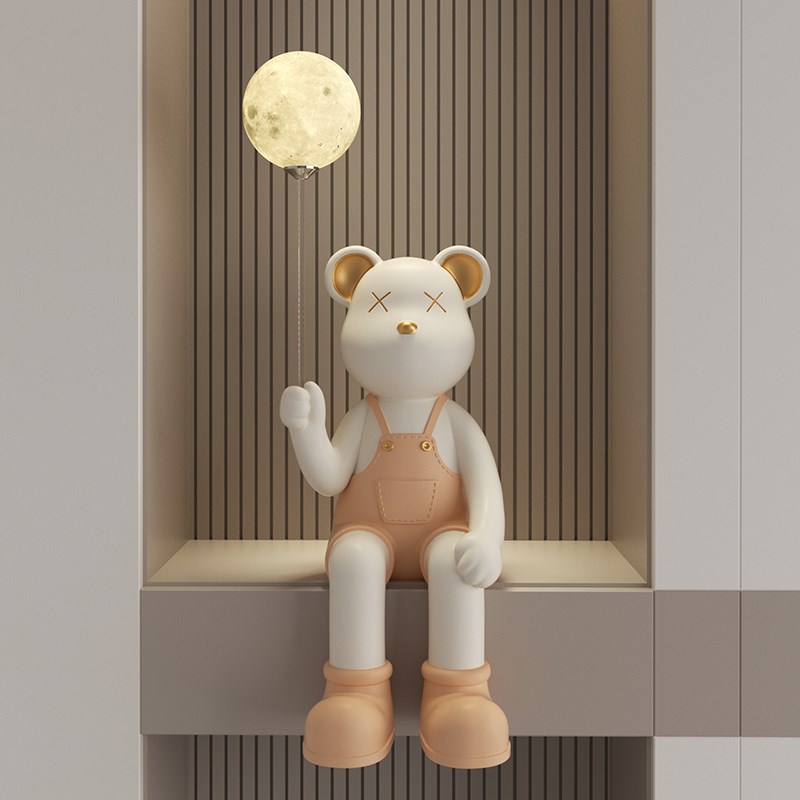 奶油风玄关隔断暴力熊入户客厅电视柜酒柜软装高级感家居饰品