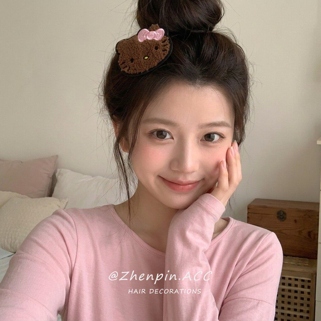 黑皮猫咪KT无痕碎发刘海贴发夹