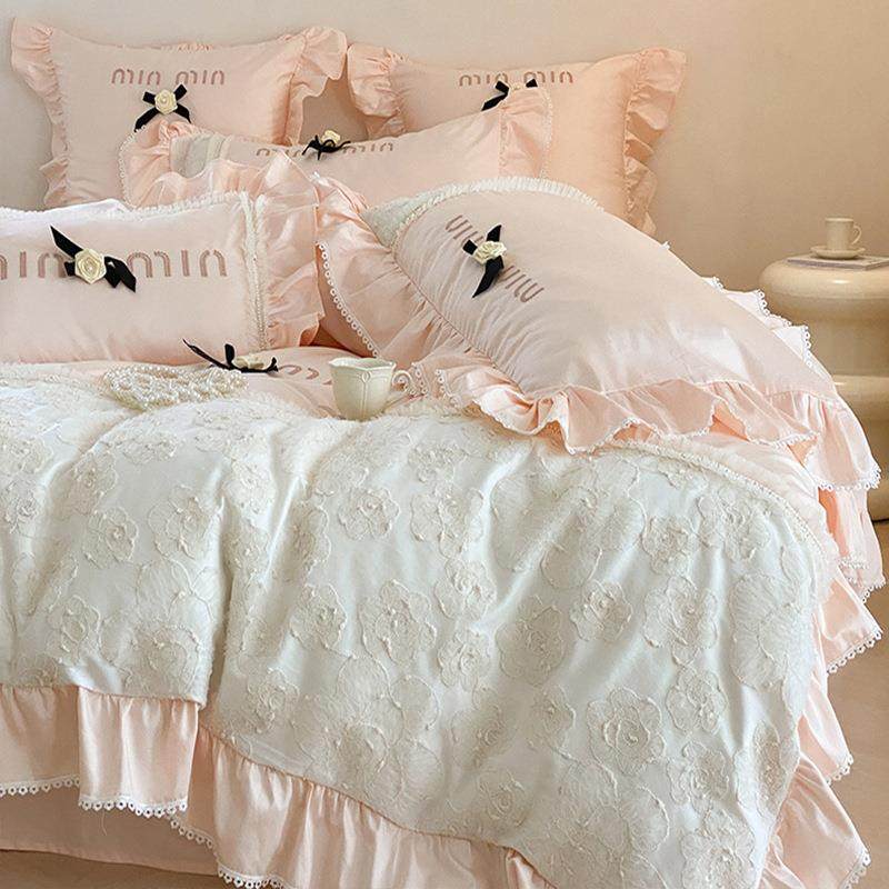 100S韩式公主风全棉提花轻奢四件套长绒棉少女心纯棉高端床单床品
