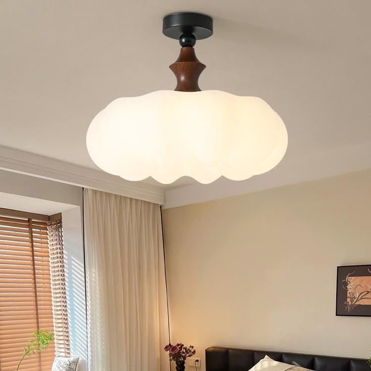 中古风创意南瓜卧室灯简约现代胡桃木色餐厅吊灯法式奶油风吸顶灯