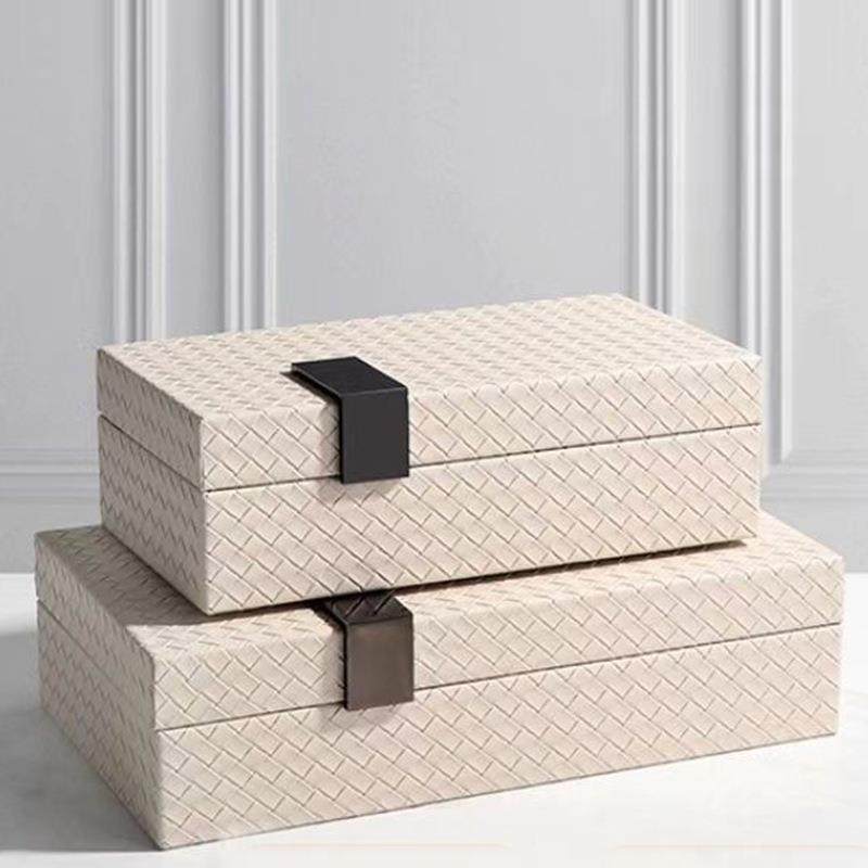 现代简约皮革首饰盒珠宝收纳盒家居软装卧室桌面床头柜木质摆件