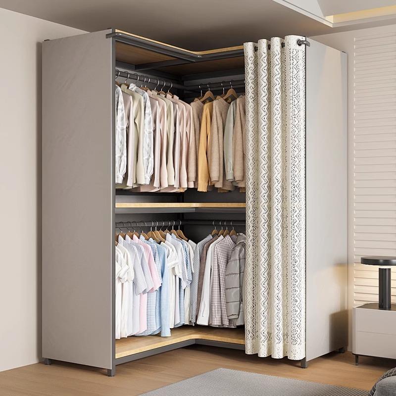 简易衣柜卧室家用组装衣橱转角布衣柜结实耐用全钢架柜子出租房用