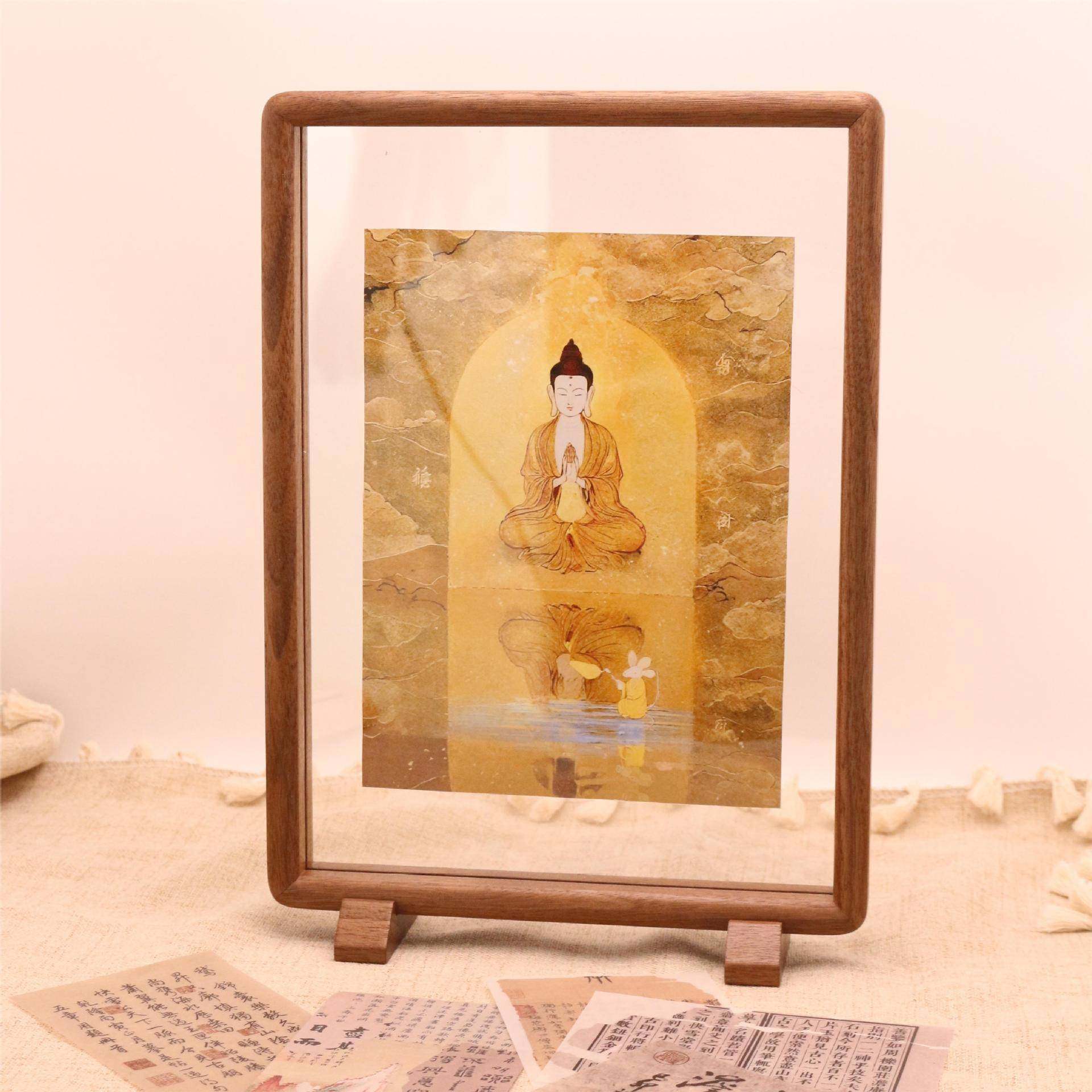 黑胡桃木实木榫卯相框装裱摆台6寸8寸10寸A4中式磁吸双面透明画框