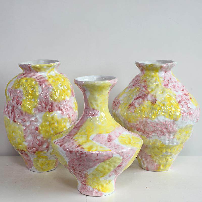 欧式幻彩手绘粉色小口陶瓷花瓶高级轻奢设计小众客厅摆件样板房,自行车/骑行装备/零配件,更多零件/配件,淘宝优惠券,粉丝福利购,淘宝优惠卷