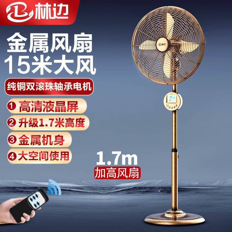 林边金属落地扇家用大风力卧室办公室客厅餐厅装饰复古高档电风扇