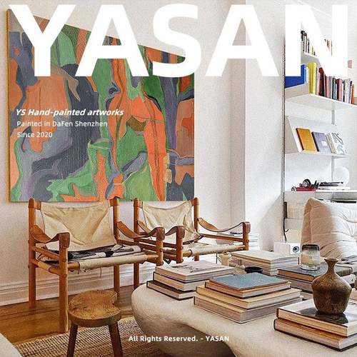 现代艺术纯手绘抽象油画客厅沙发背后巨幅创意装饰画玄关横版挂画