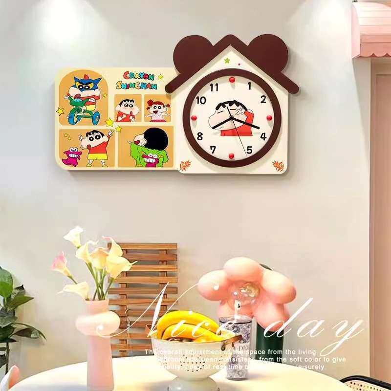 蜡笔小新钟表时钟餐厅装饰画卡通动漫客厅挂墙创意静音卧室挂钟