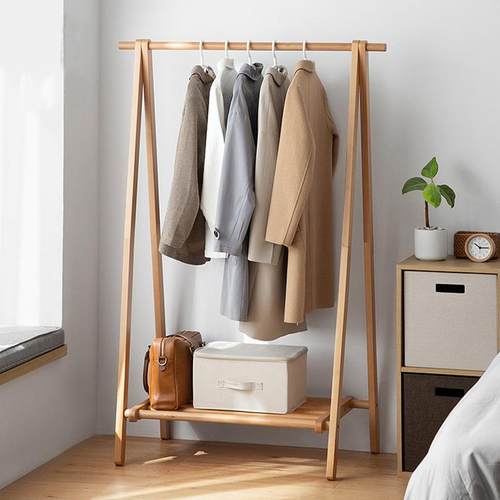 木质衣帽架北欧风简约实木落地挂衣架卧室客厅多功能衣帽架