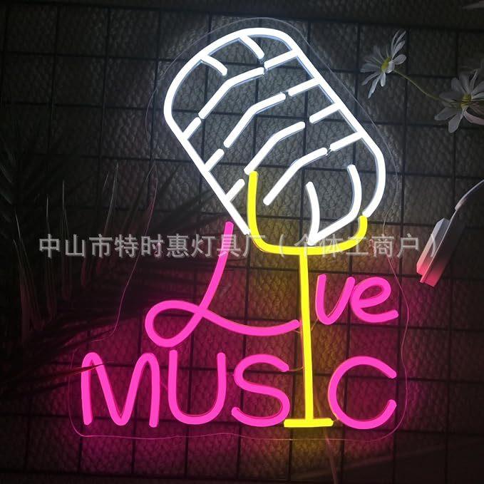 霓虹灯MUSIC 标志用于墙壁装饰麦克风霓虹灯标志酒吧音乐工作室