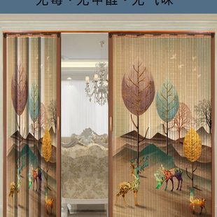 中国风隔断竹折叠推拉门装 印花竹帘窗帘复古禅意中式 饰家用门帘
