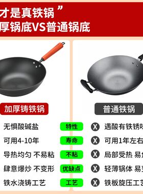铁锅涂层炒锅铸铁老式粘锅燃气电磁炉章丘冯氏