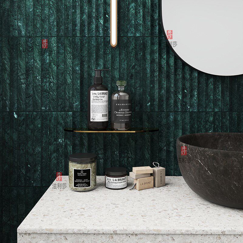 天然石材长条棍子凹面洞石马赛咖啡厅吧台背景墙民宿酒店