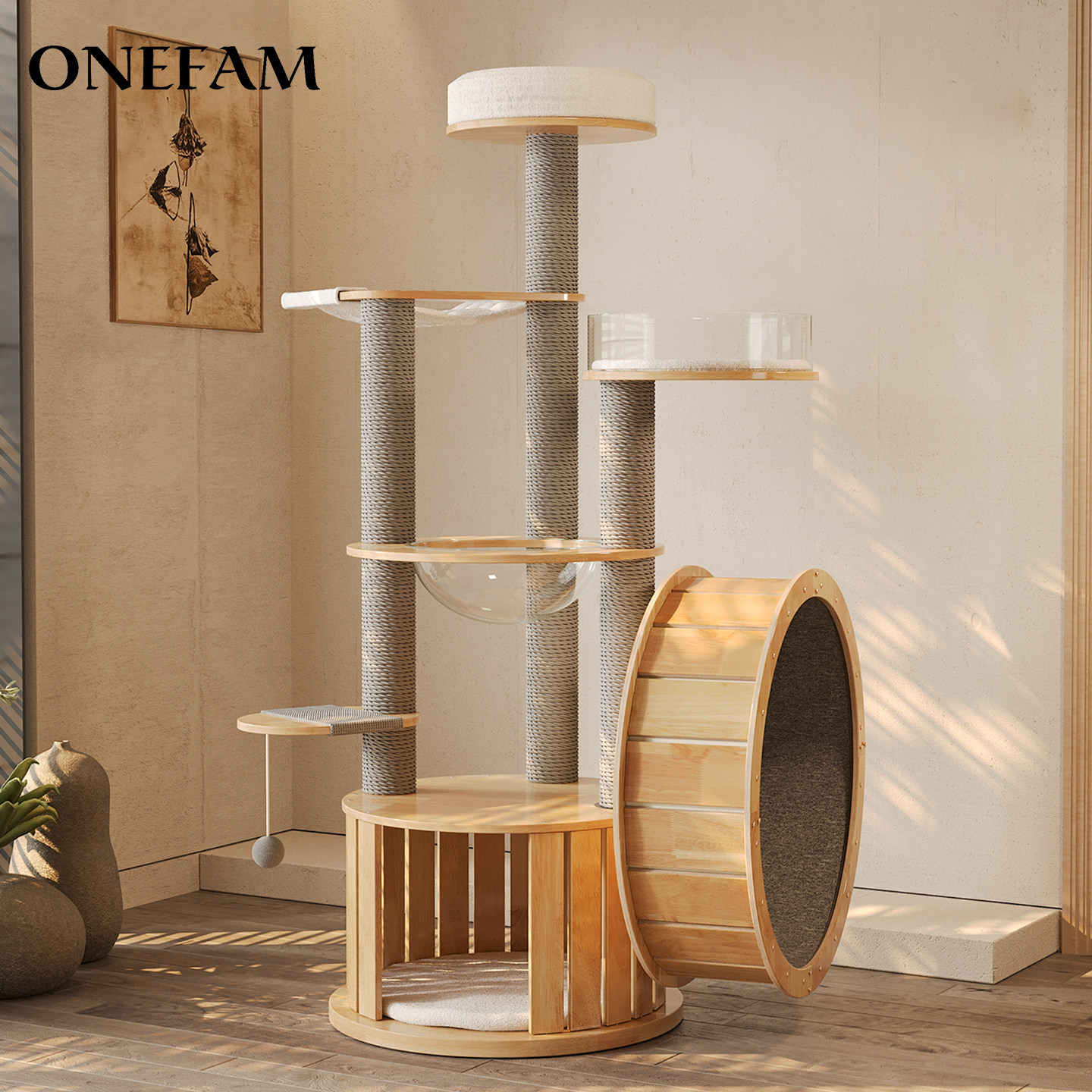 onefam实木跑步机猫爬架大型豪华大平台大猫专用猫窝一体多猫架