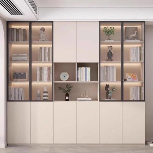 轻奢书柜玻璃门书架组合柜防尘客厅一体整体落地展示柜子家用定制