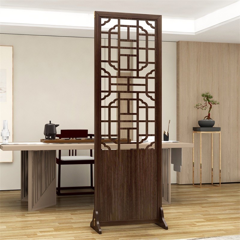 新中式屏风隔断客厅折叠移动实木中国风入户卧室镂V空屏障分割神