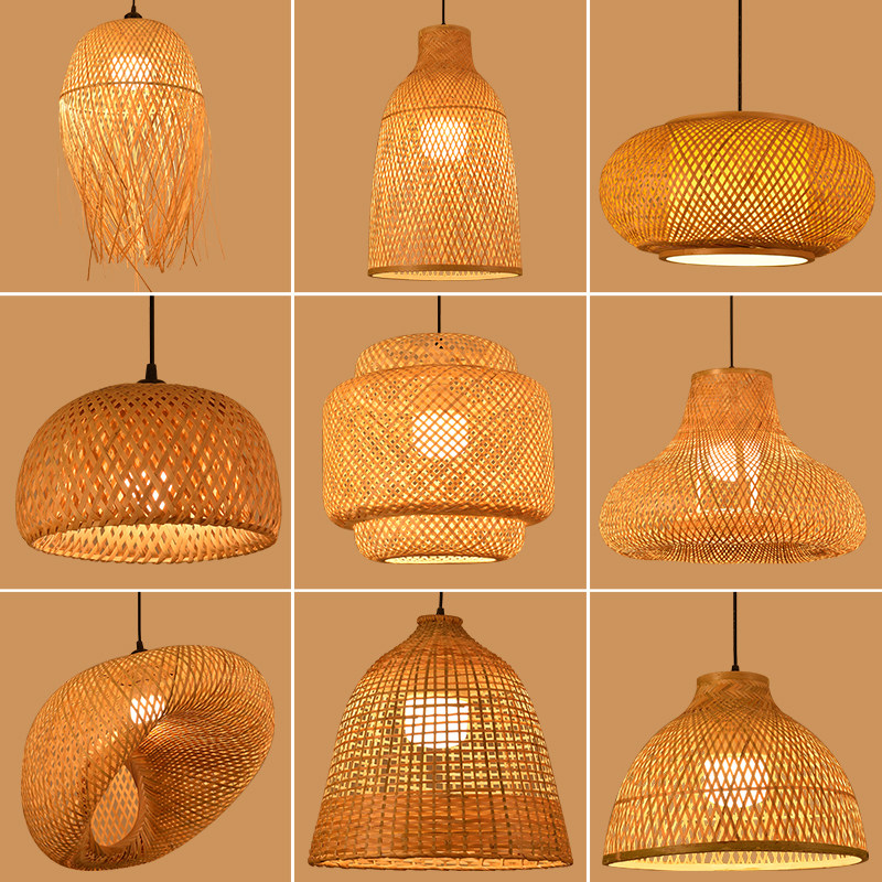 东南亚藤艺创意个性茶室吧台民宿风格竹艺竹编新编织吊灯