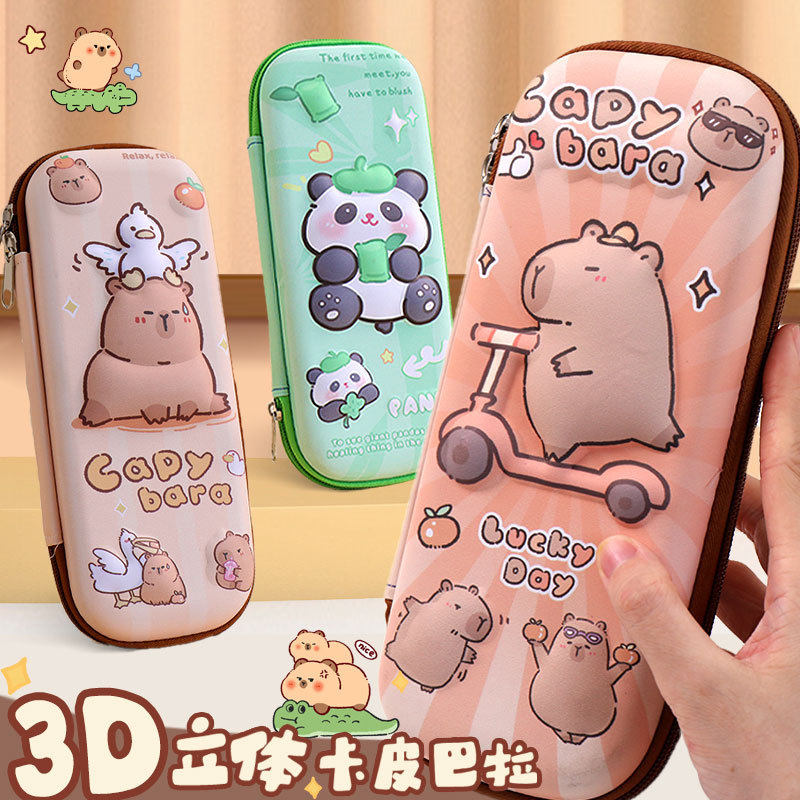 卡皮巴拉立体文具盒防水学生水豚笔盒大容量笔袋
