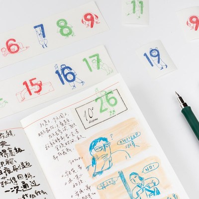 别管胶带 三色铅笔日付和纸手帐拼贴素材日期数字森创自带离型纸