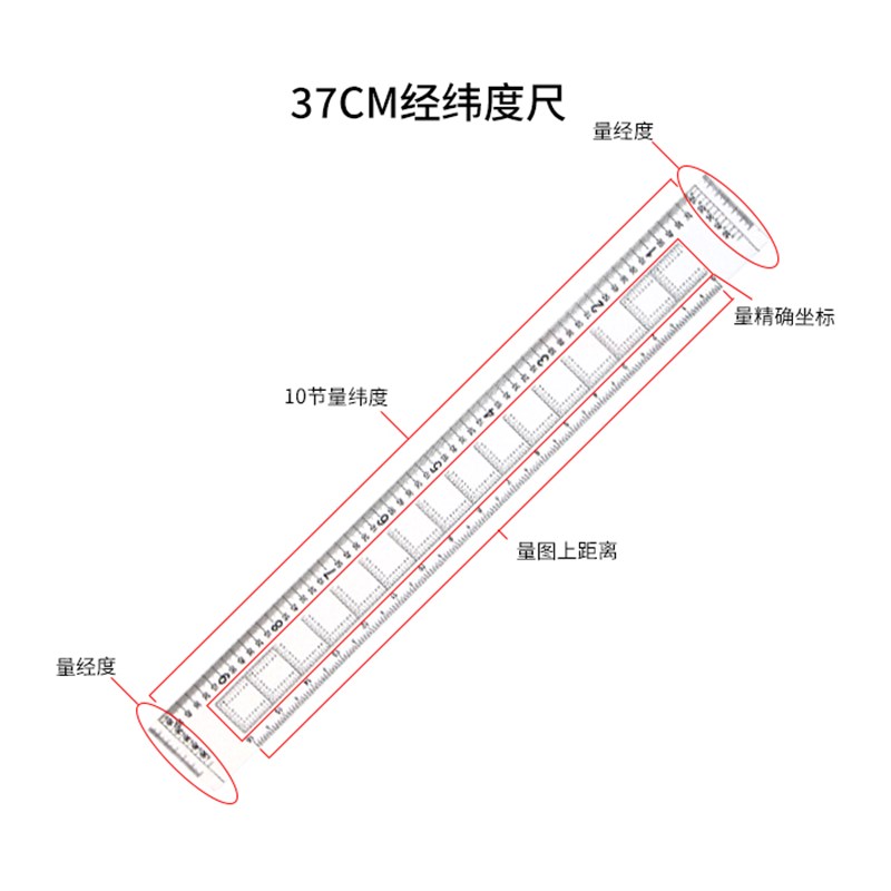经纬度尺地形学作业尺 图上测量距离量算尺 1比5万地理坐标尺 参