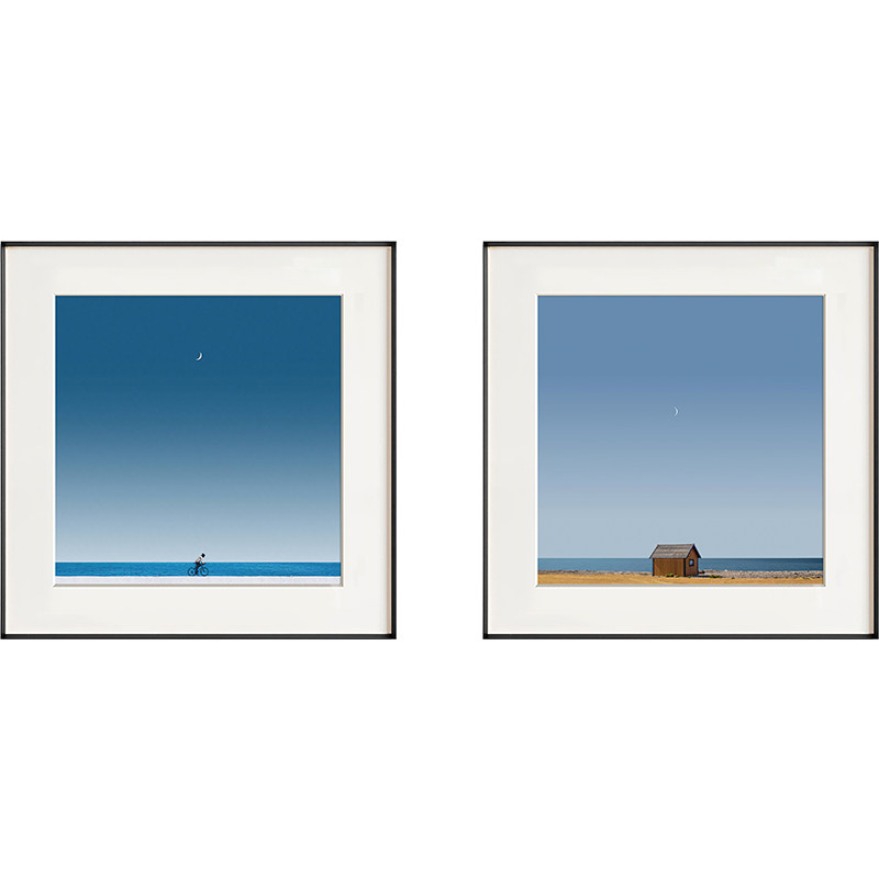 听海现代海边风景装饰画橙蓝色建筑客厅墙样板房文艺卡纸挂画,家居饰品,现代装饰画,淘宝优惠券,粉丝福利购,淘宝优惠卷