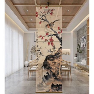 半透鸟透景屏风纱山水卷帘帘挂帘水墨窗帘纱帘透光定制
