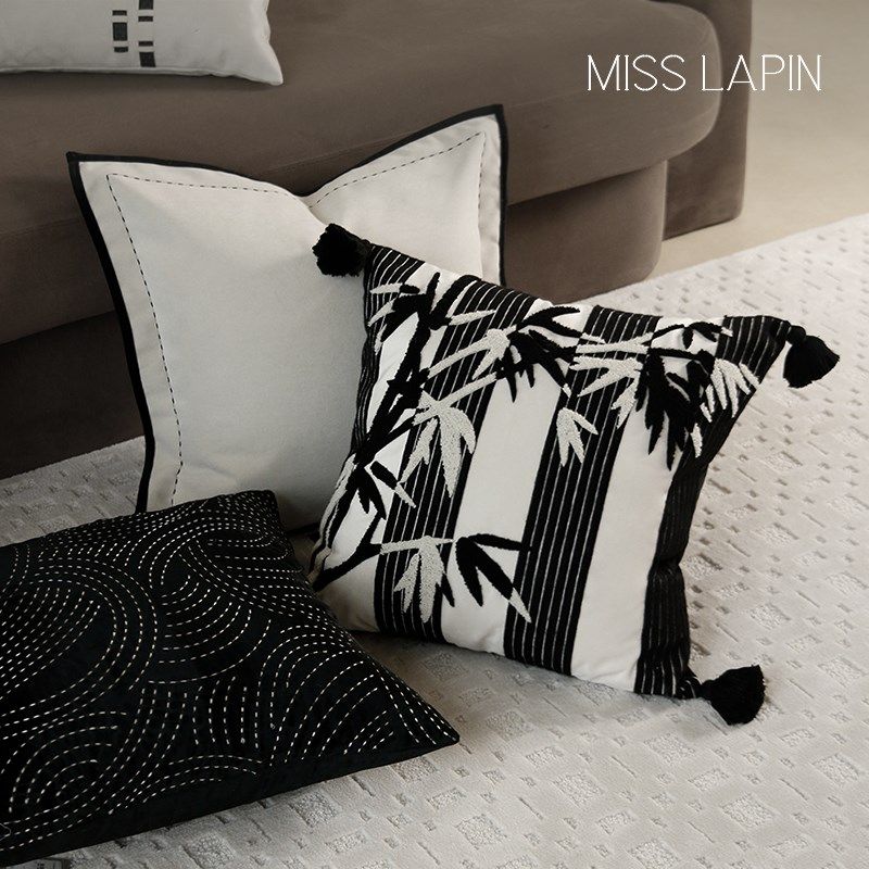 现代新黑白拼色立体绣流苏抱枕客厅沙发样板间靠枕靠垫,居家布艺,靠垫/抱枕,淘宝优惠券,粉丝福利购,淘宝优惠卷