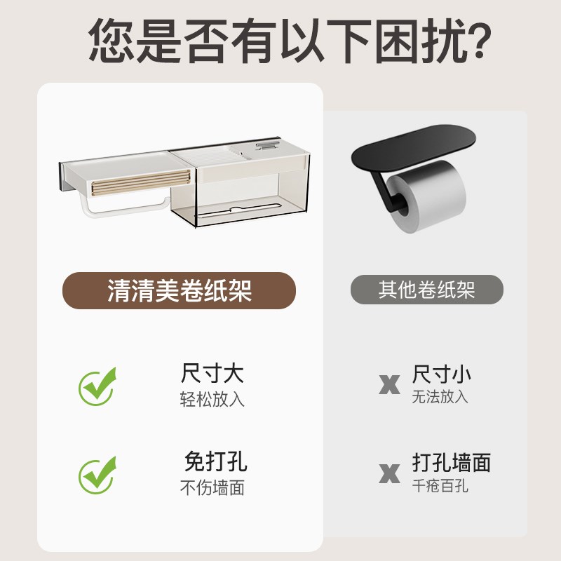 卷架厕所洗手间巾盒免打壁挂式防水烟灰缸