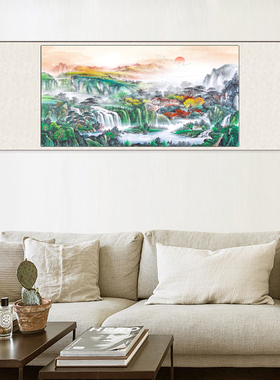横幅山水楼阁小桥流水意境挂画招财山水画桃源仙境客厅挂画办公室