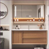 法式 中古风浴室柜橡木陶瓷一体盆洗手洗脸洗漱台