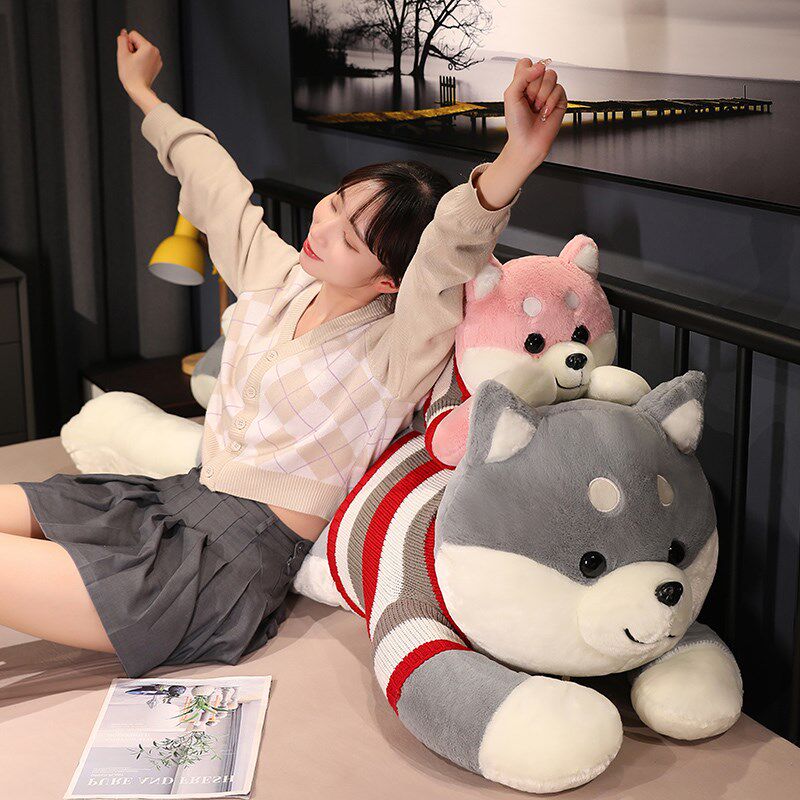 粉色柴犬抱枕公仔大狗狗毛绒爱小狗玩偶女生夹腿睡觉布娃娃