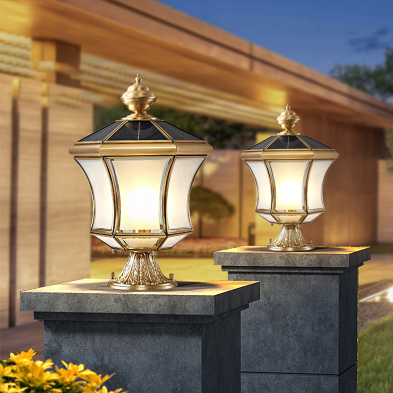 全铜太阳能接电款两用柱头灯户外欧D式防水别墅门柱围墙柱子庭院