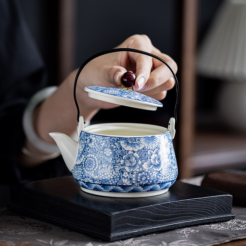 羊脂玉瓷茶壶提梁茶泡茶壶泡茶办公室泡茶壶
