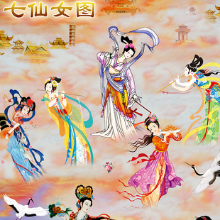 玉帝王母神像画像挂画南天门天宫七仙女客厅道观装饰丝绸卷轴画