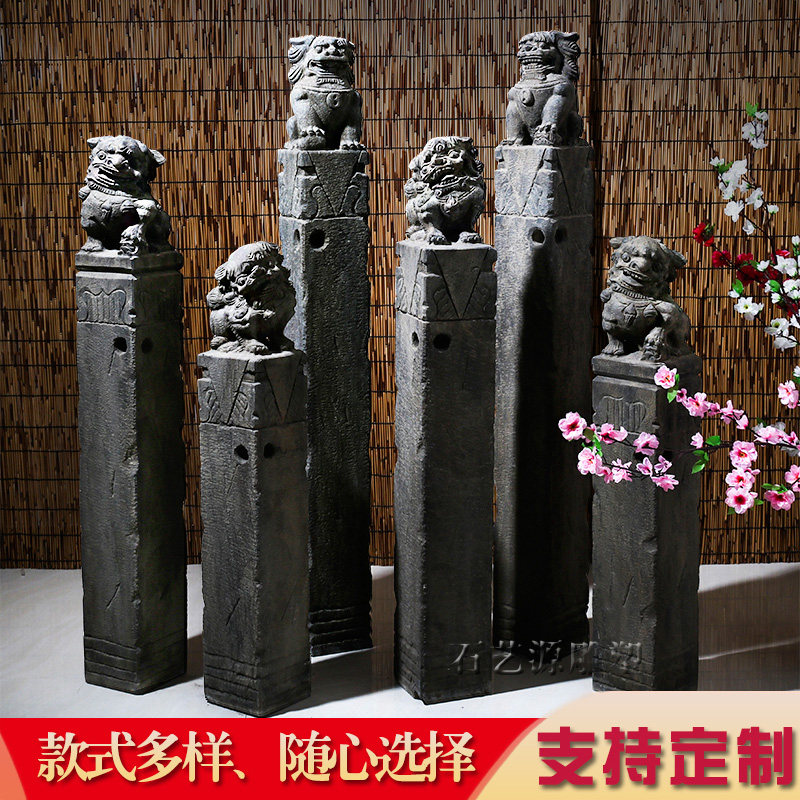 石雕拴马桩仿古拴马石柱子庭园酒店装饰拴马桩青石狮子栓马庄