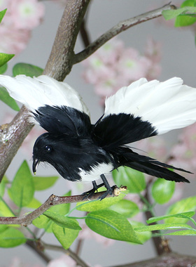 濮艺仿真小鸟展翅蜂鸟假鸟真羽毛黄鹂工艺品道具喜鹊装饰
