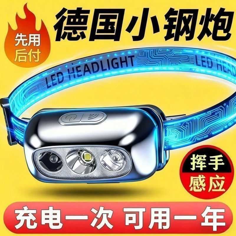 LED头灯超亮可充电头戴式强光感应特亮手电筒小型式夜钓鱼灯