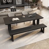 侘寂风多学习工作台办公桌黑色实木书桌客厅长条餐桌泡茶桌