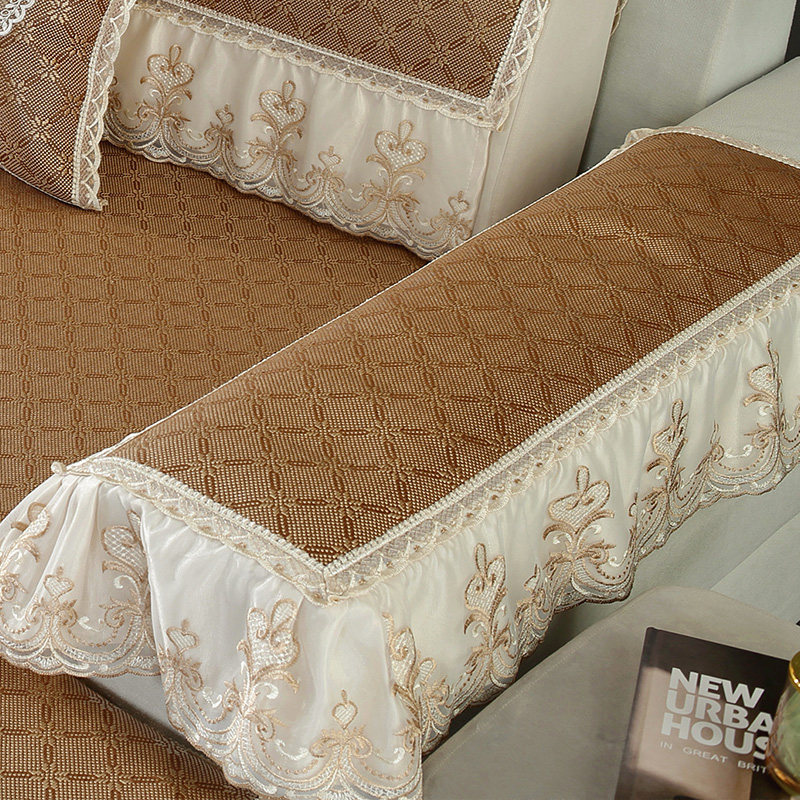欧式沙发扶手盖巾防滑两边艾草冰藤夏季沙发垫凉席沙发罩沙发