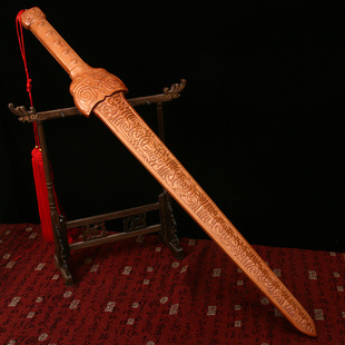 肥城桃木剑轩辕剑武术剑木雕整料一体无拼接结实挂件