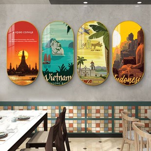 东南亚风情餐馆装饰画泰式背景墙挂画泰国菜饭店民宿墙面壁画