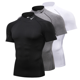 高领紧身衣男透气弹力速干运动T恤跑步健身吸汗田径训练打底短袖