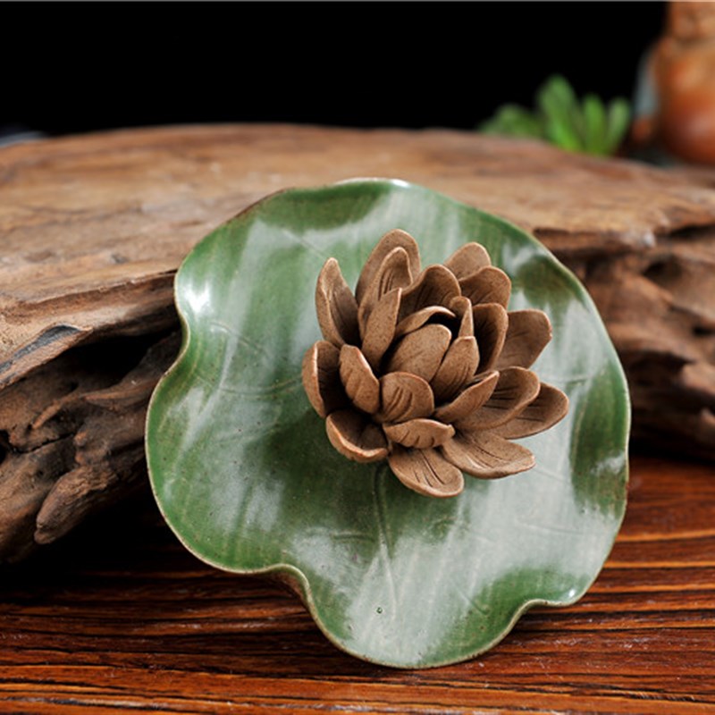 纯手工粗陶陶瓷线香香插香盘香器香薰 荷花莲花